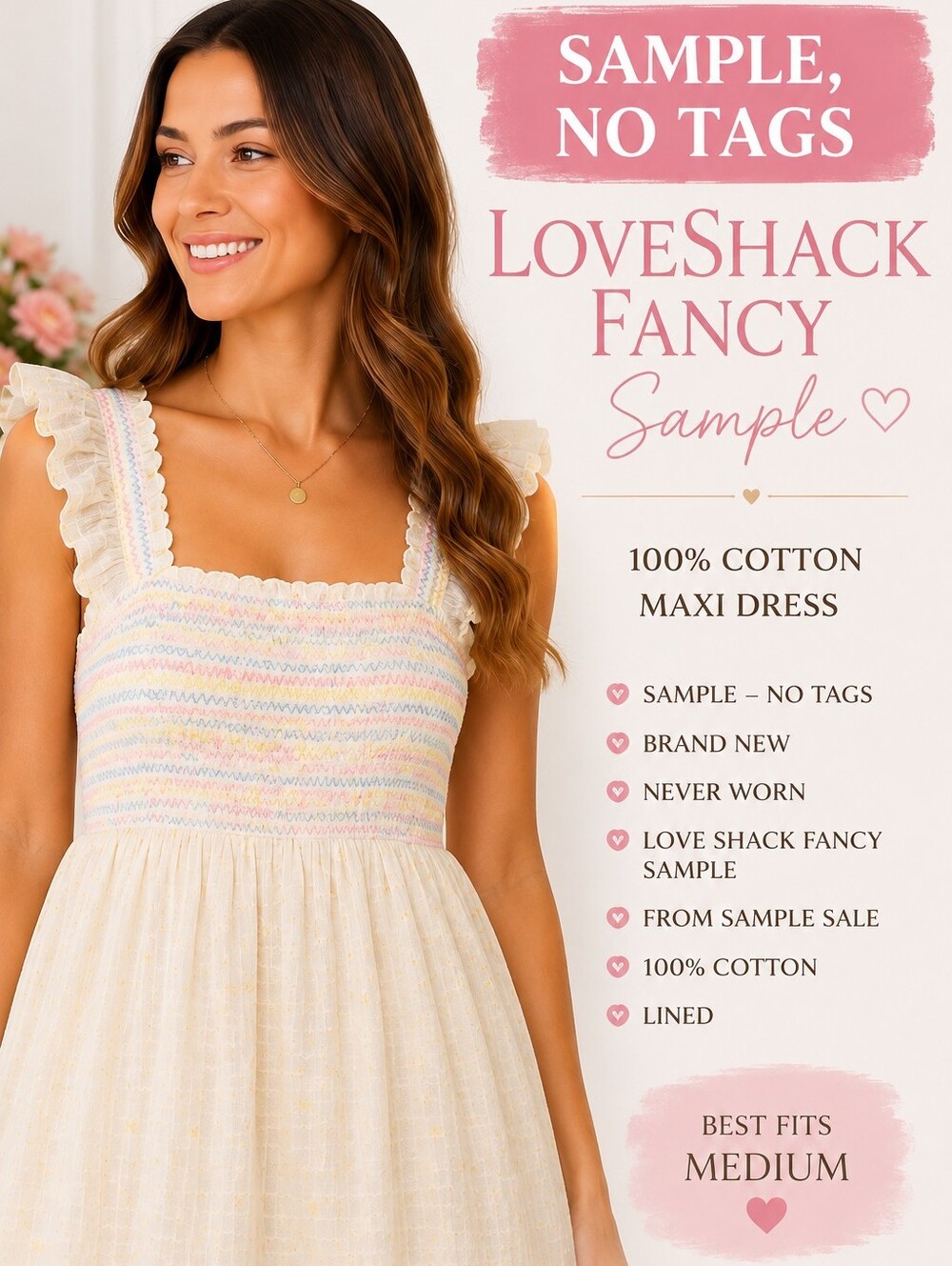 LoveShackFancy Sample Sale Cotton Maxi Dress NEW MEDIUM - Picture 3 of 8